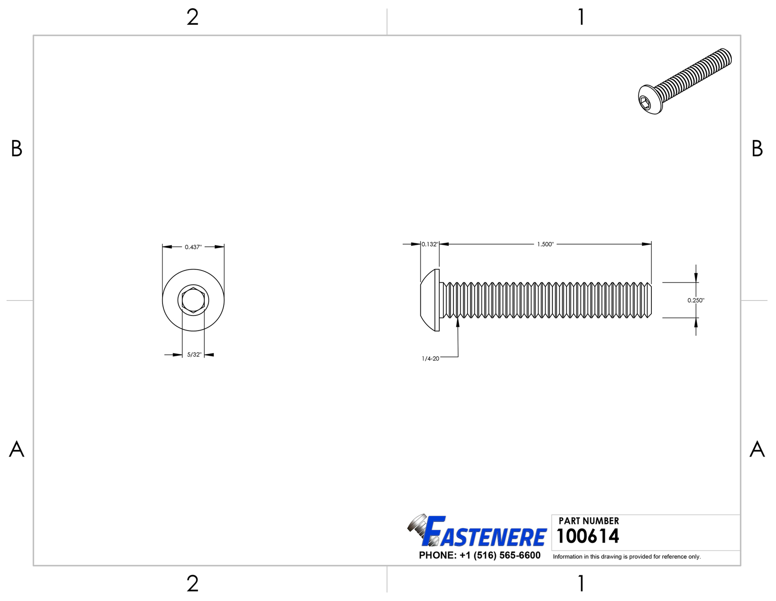 1/4-20 x 1-1/2″ Button Socket Cap Screw Allen Hex Drive Stainless Steel Qty 1000