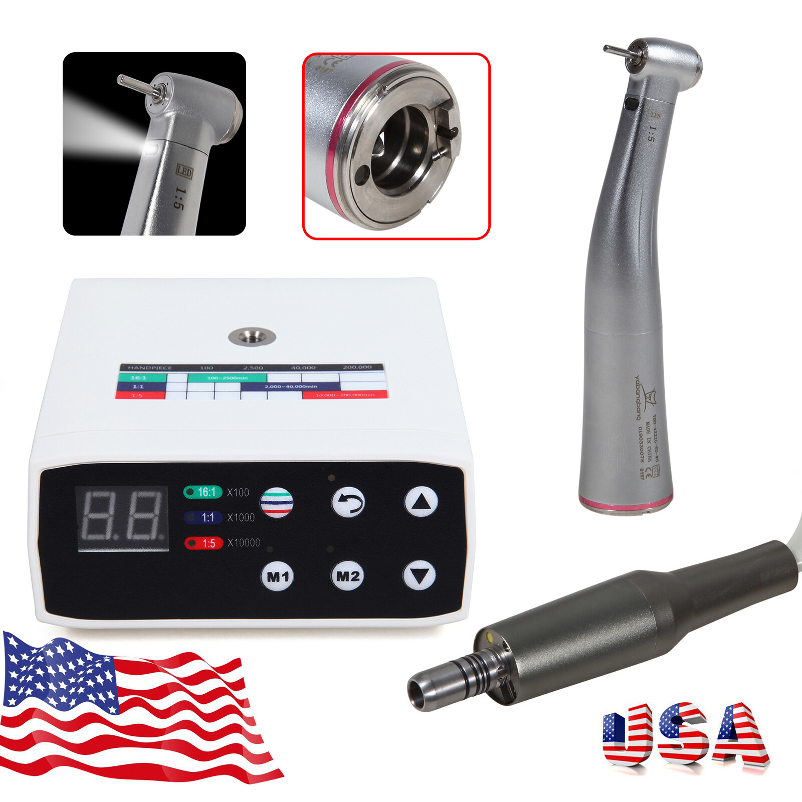 NSK Style Dental Electric LED Brushless Micro Motor 1:5 Increasing Handpiece ty