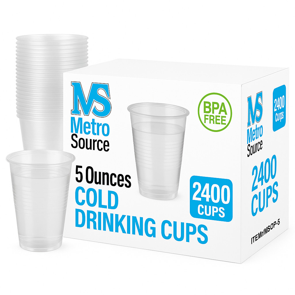 Metro Source 5 oz Clear Plastic Cups 2400 Ct | Disposable Drinkware for Parties