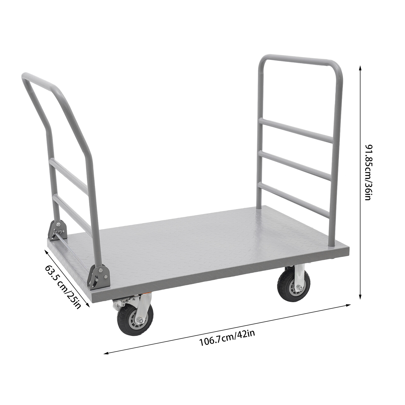 Platform Truck Cart, Heavy Duty Push Cart 2000LB with Detachable Rear Guardrail
