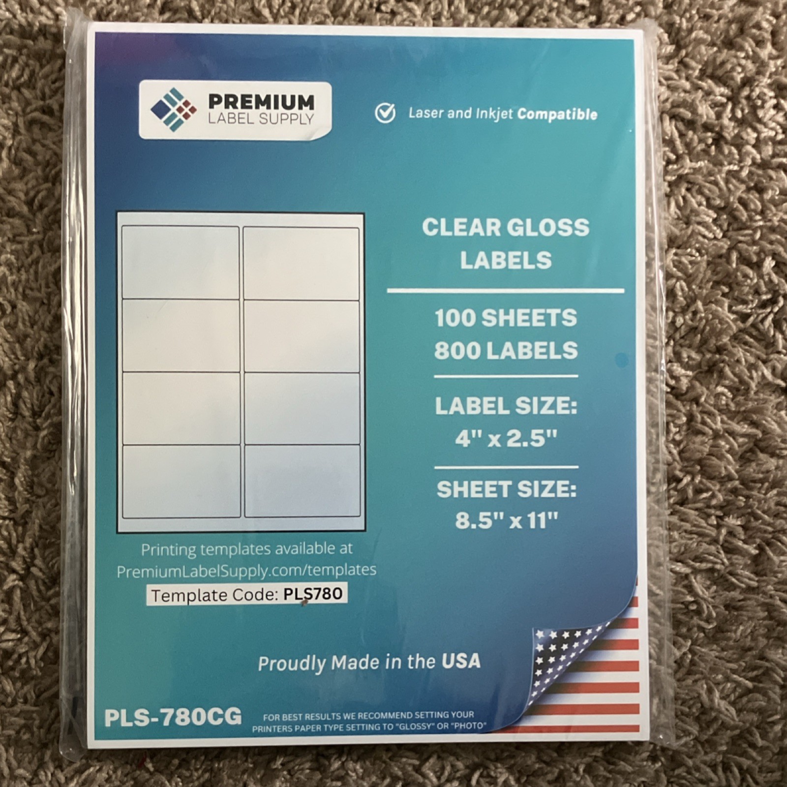 Premium Label Supply Clear Gloss Labels 100 Sheets 800 Labels 4″x2.5″ Laser Ink…