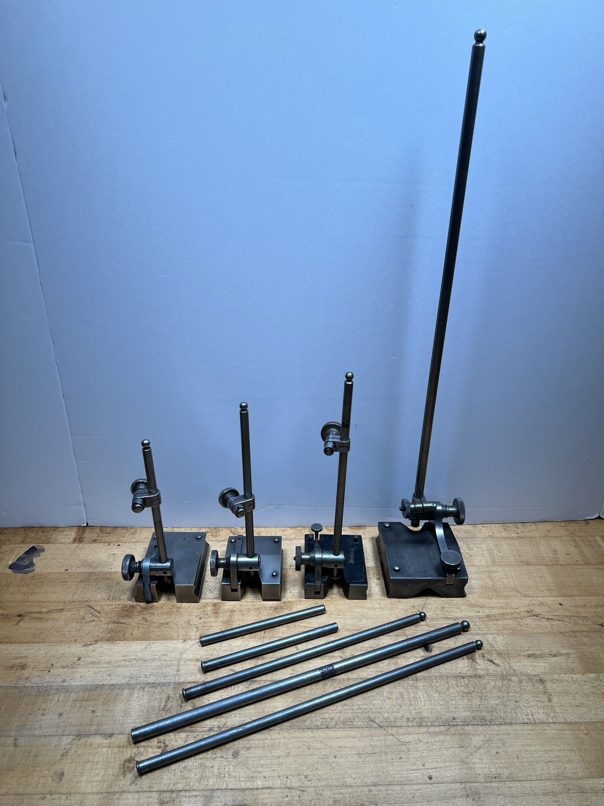 Lot of 4 Surface Gage Indicator Stands + Extra Rods – Starrett Goodell-Pratt Etc