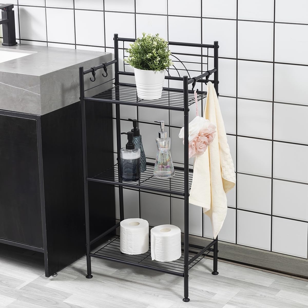L&H UNICO 3-Tier Free Standing Wire Rack Durable Metal 3 Tier Shelf, Black