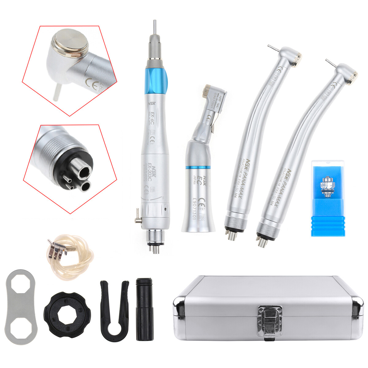 NSK Style Dental High Low Speed Handpiece Kit 4H Push Button with Aluminum Case