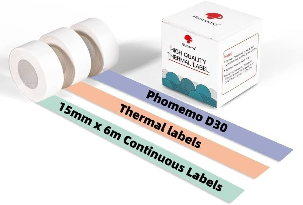 Phomemo D30 Labels-15mm x 6m Continuous Label Maker Tape, Sticker Thermal Pap…