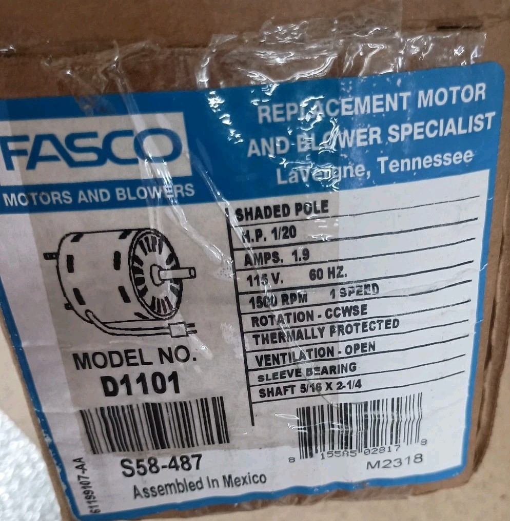 Fasco D1101 Hvac Blower Motor 1/20 Hp 1500 Rpm 115V