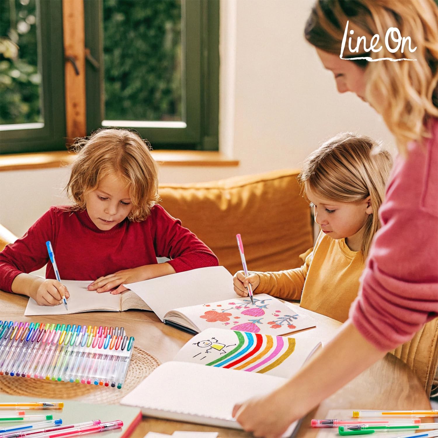 Lineon 100 Pack Gel 1 Count (Pack of 100), 50 Colors Pens with 50 Refills