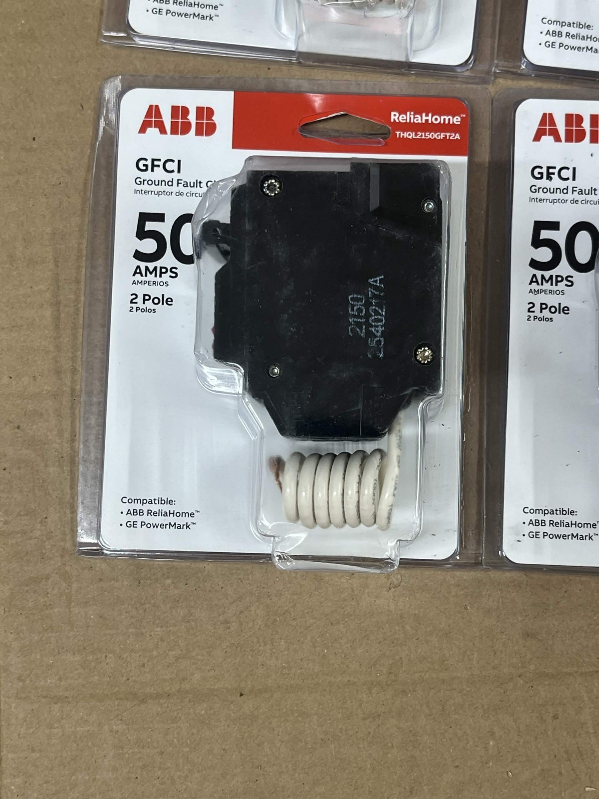 New ABB GE THQL2150GFT2A 50-Amp 2-Pole GFCI Circuit Breaker 4-Pack