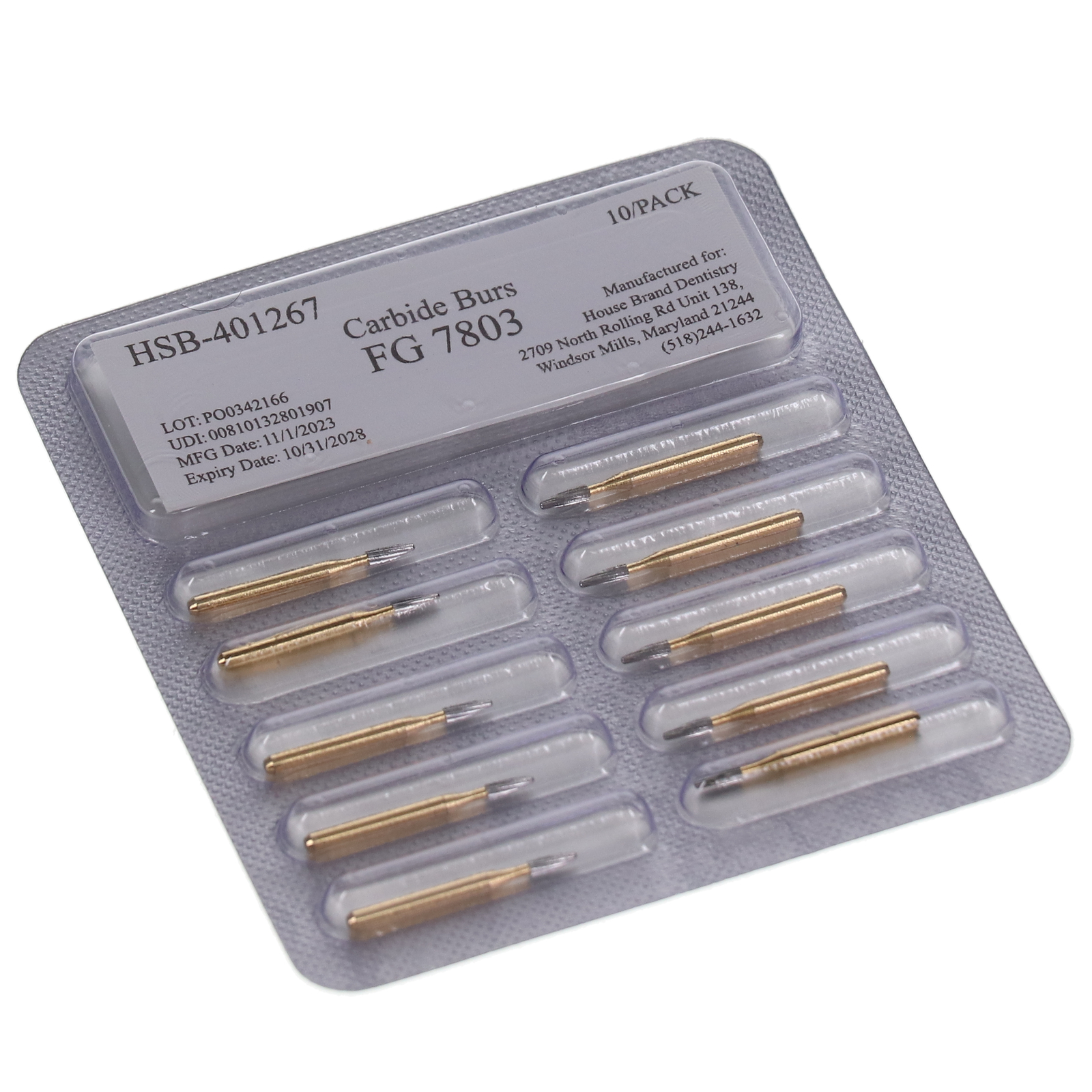 House Brand Dentistry FG #7803 12-Blade Bullet Trimming Finishing Burs 100/Pk