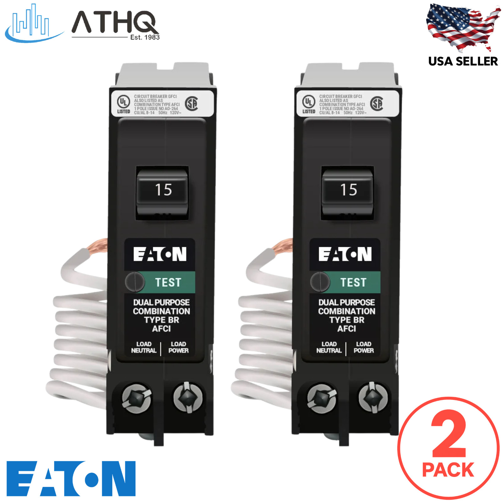 PACK OF 2 Eaton BRN115AF 15A 1-Pole Combination AFCI Arc Fault Breaker Type BR