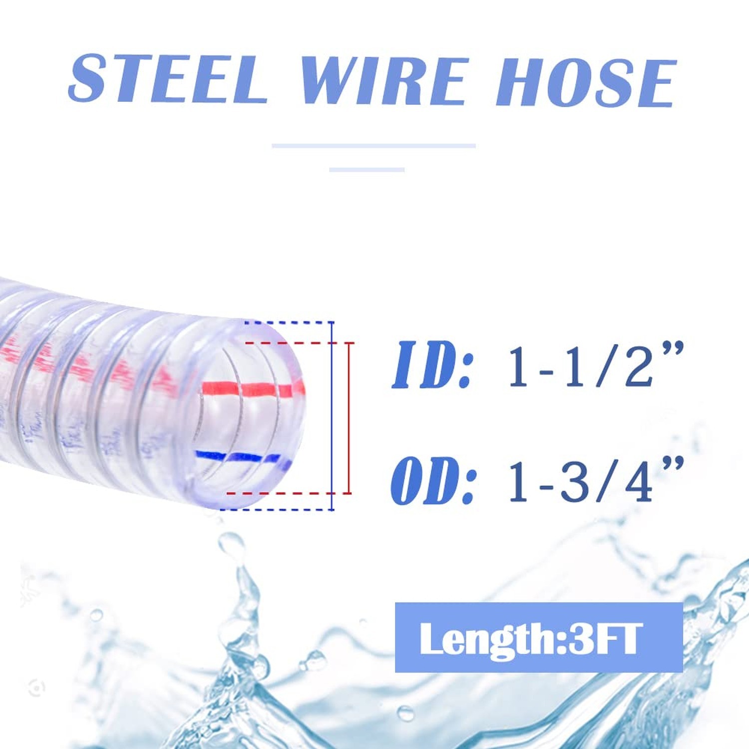 QuQuyi 1-1/2″ ID x 1-3/4″ OD, 3FT length Steel Wire Hose PVC Vacuum Tubing (w…