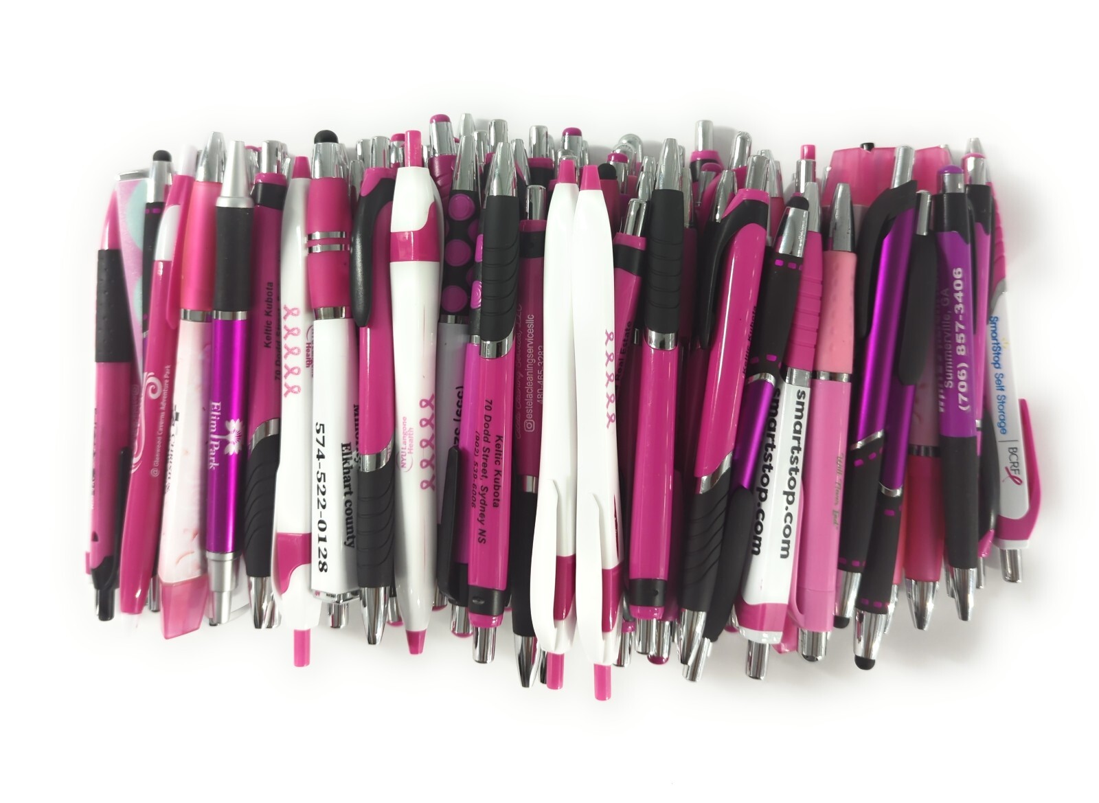 Bulk Misprint Pen Lots: 500 count mixed PINK/ ROSE/ MAGENTA Ballpoint Click Pens