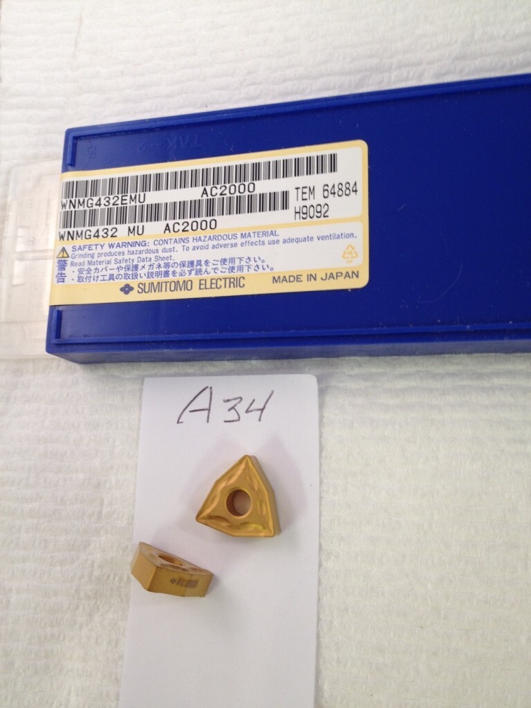 10 NEW SUMITOMO WNMG 432 EMU CARBIDE INSERTS. FACTORY PACKED GRADE: AC2000 (A34)