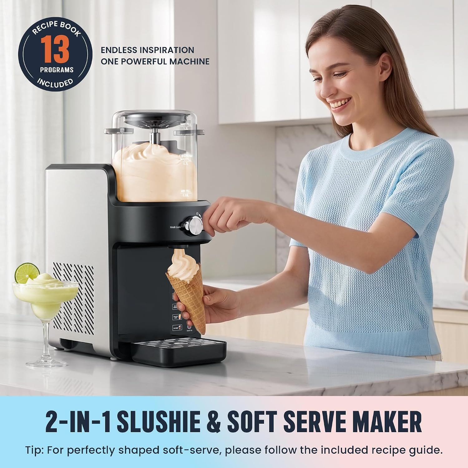 2-In-1 Slushie Machine & Soft Serve Ice Cream Maker with 6 Presets | 15-Min Fast