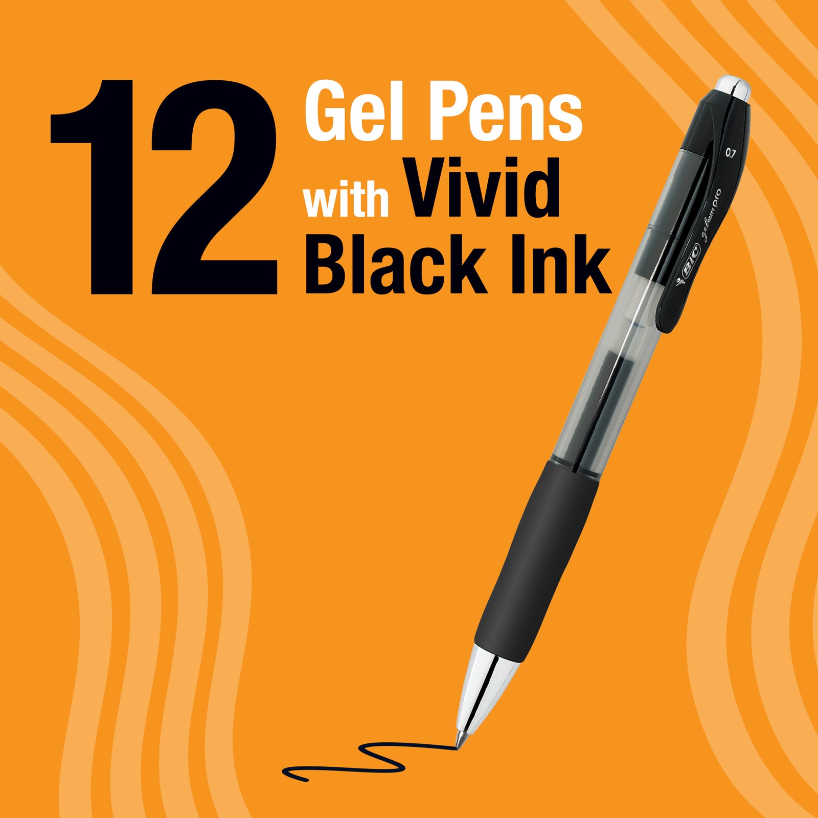 BIC Gelocity Pro Black Gel Pens, Medium Point (0.7 mm), Black Ink, 12-Count
