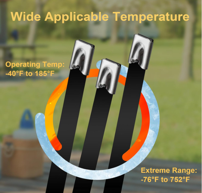 Metal Zip Ties Black 11.8in Stainless Steel Zip Ties Heavy Duty, 270LBS Tensile
