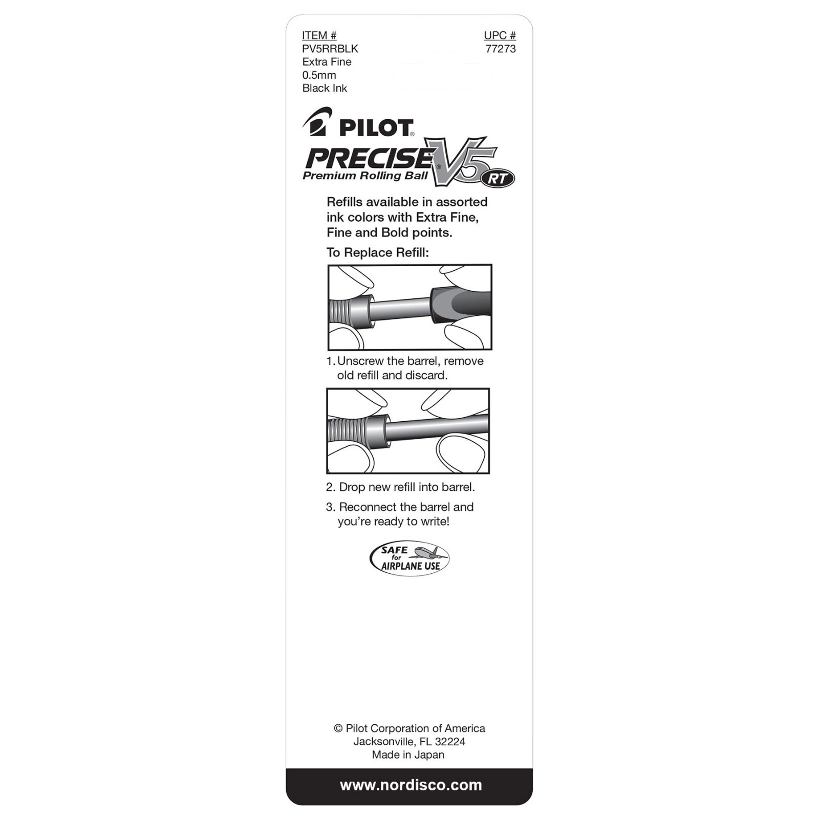 Pilot Precise V5 RT, 3 Pens With 4 Packs of Refills, Black Ink, 0.5mm X-Fine