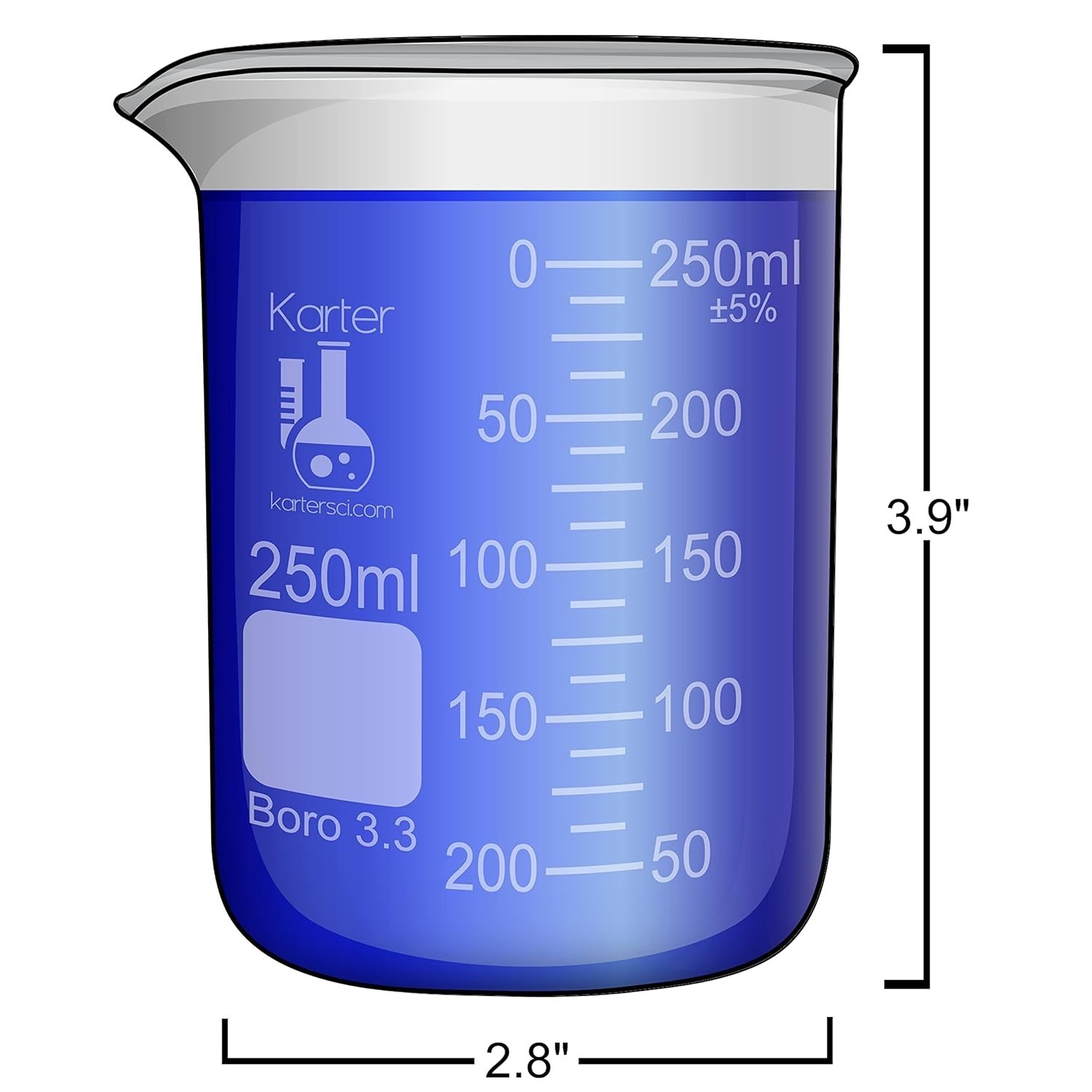 250ml Beaker, Low Form Griffin, Borosilicate 3.3 Glass, Double Scale, Graduat…