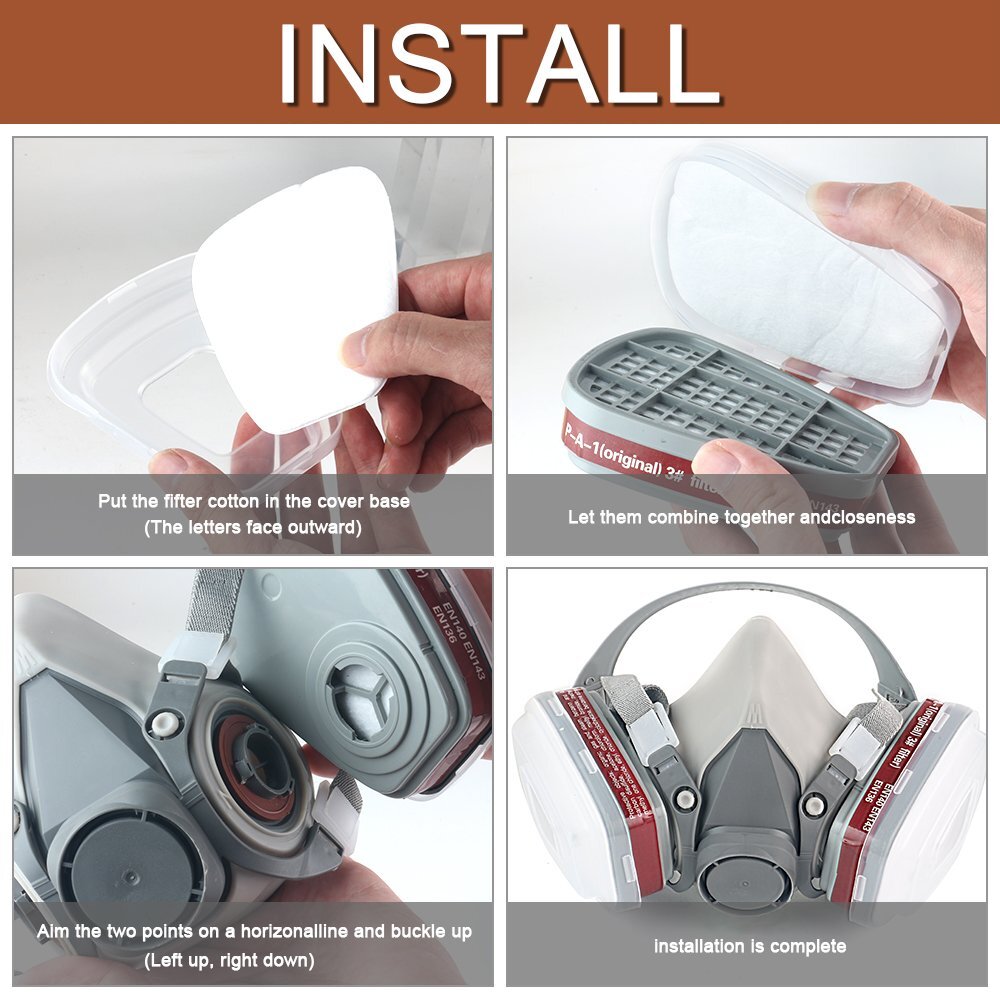 7in1 Half Face Gas Mask Facepiece Spray Painting 6200 Respirator Safety Protect