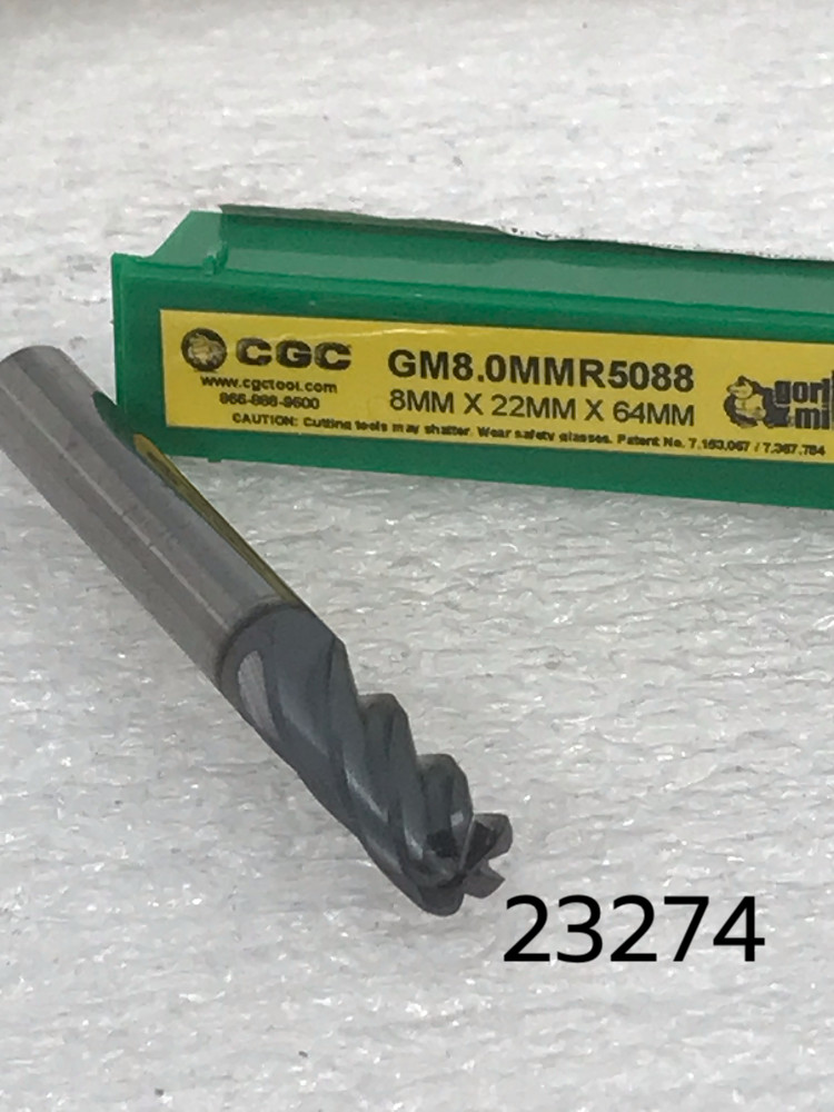 4 Flutes 8.0mm x 22.0mm x 64.0mm 2.0mm Radius GMX35 Gorilla Mlll Carbide EndMill