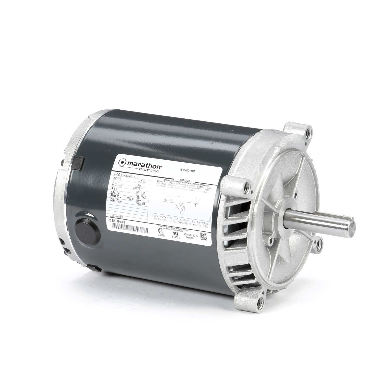 Marathon H217 Electric Motor 1/3 HP 1725 Rpm 1PH 115 Volt 56CZ Frame 5KH35JN121