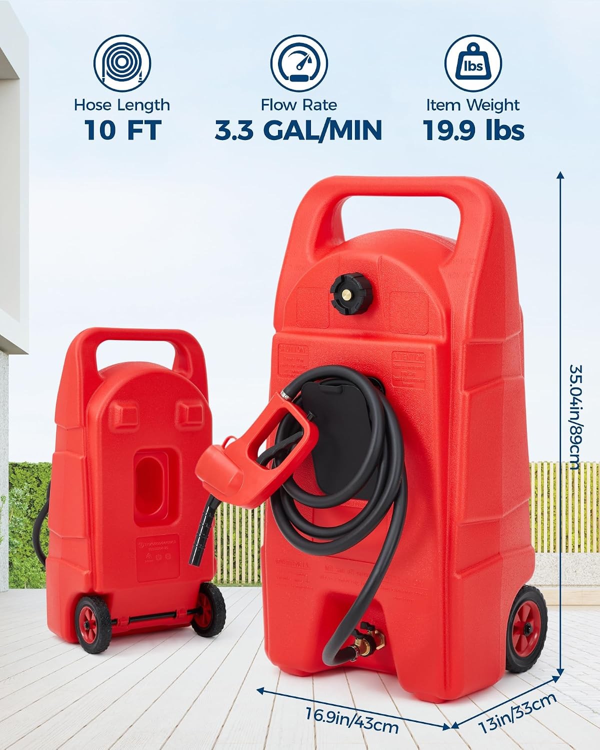 15 Gal Gas Caddy Portable Fuel Tank & Fuel Tran w/ LE Fluid Transfer Manual Pump