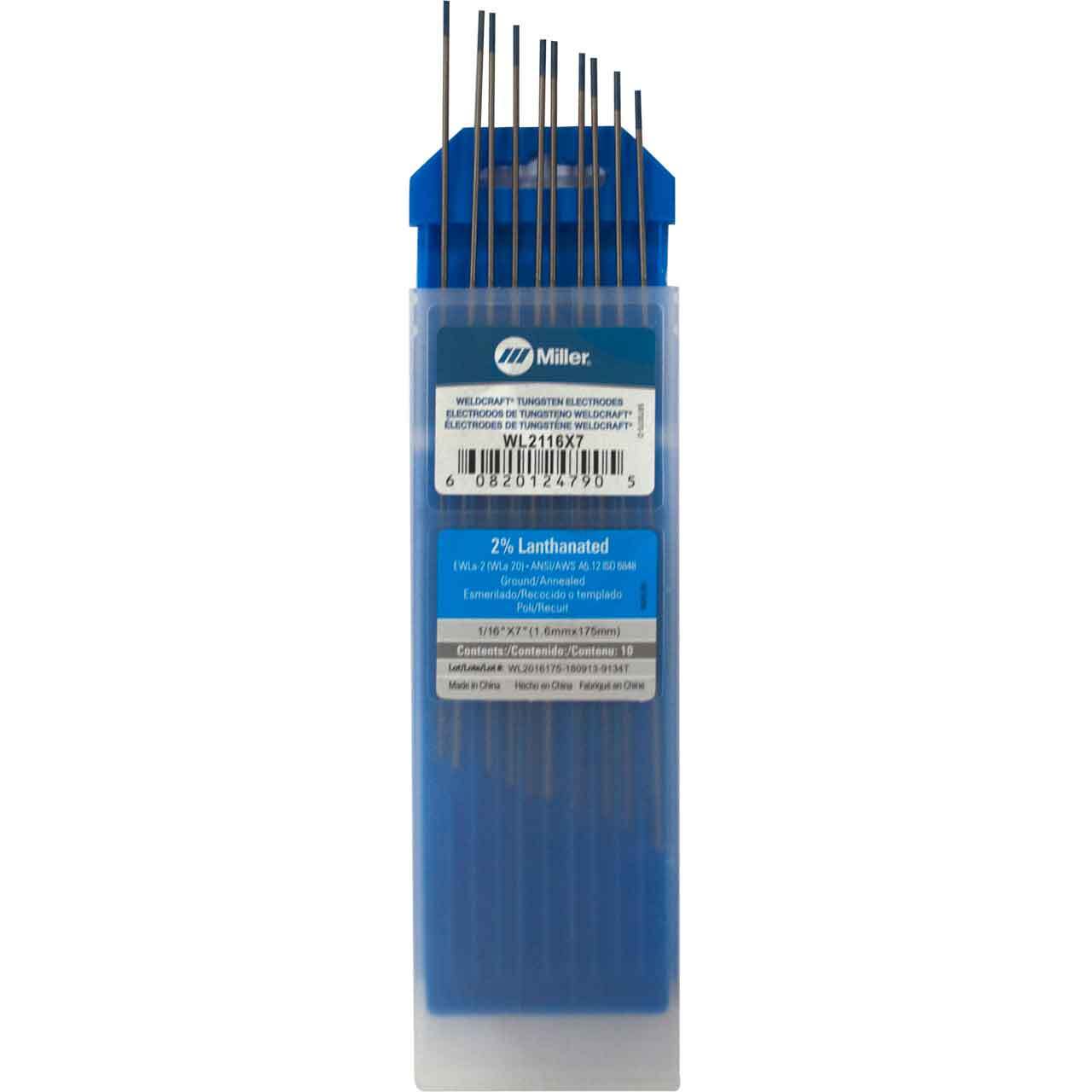Miller Weldcraft WL2116X7 2% Lanthanated Tungsten Electrode 1/16 X 7″ 10 pack