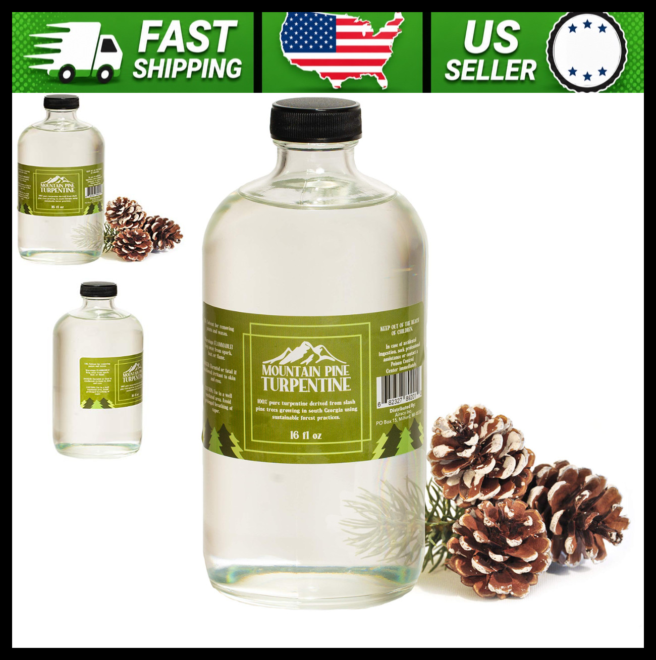 Mountain Pine Pure Gum Spirits of Turpentine Paint Thinner 16 oz