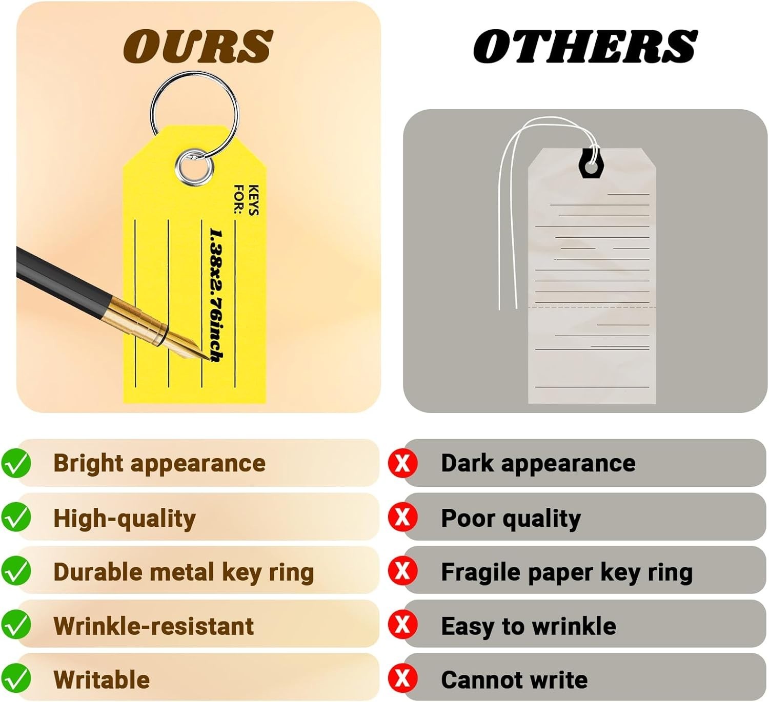 Yellow Key Tags with Labels and Rings: 1.38 X 2.76 Inches,