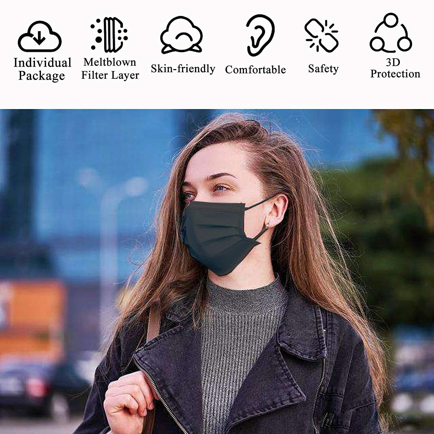 50 PCS Disposable Face Mask Non Medical Surgical 3 Ply Ear loop Black Masks USA