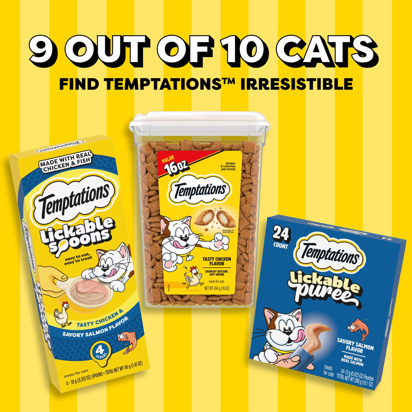 3 Tub TEMPTATIONS Classic Crunchy and Soft Cat Treats Tasty Chicken Flavor 30 oz