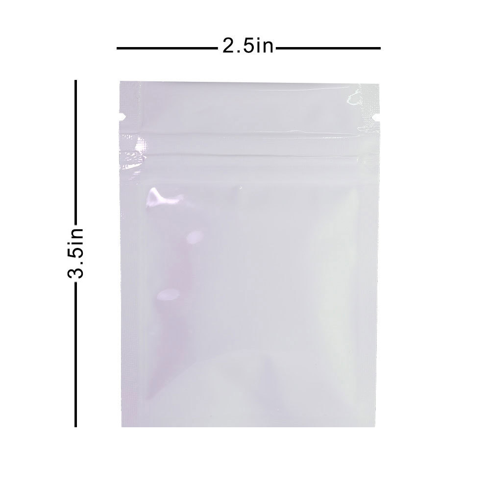 2.5×3.5in Clear Front Glossy White Back Foil Mylar Flat Zip Lock Pouch Bag W02