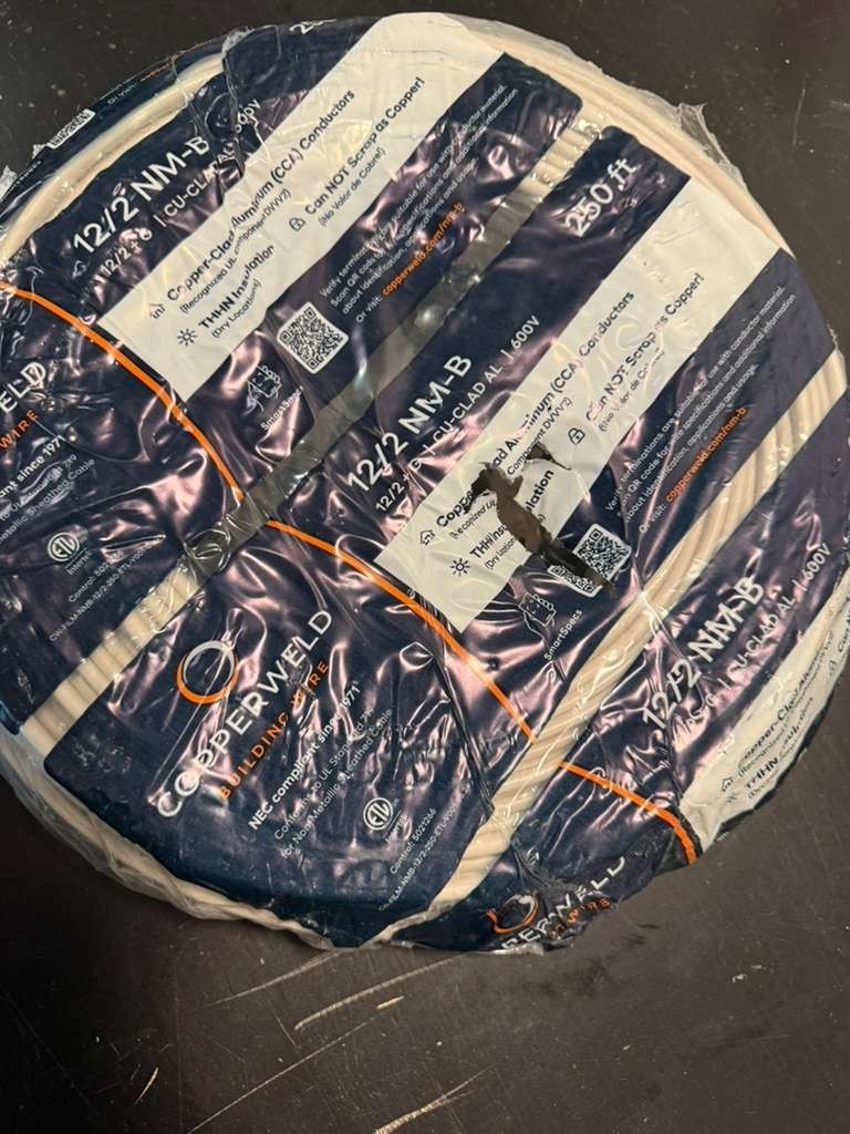 12/2 cu clad alum wire 250ft roll Copperweld