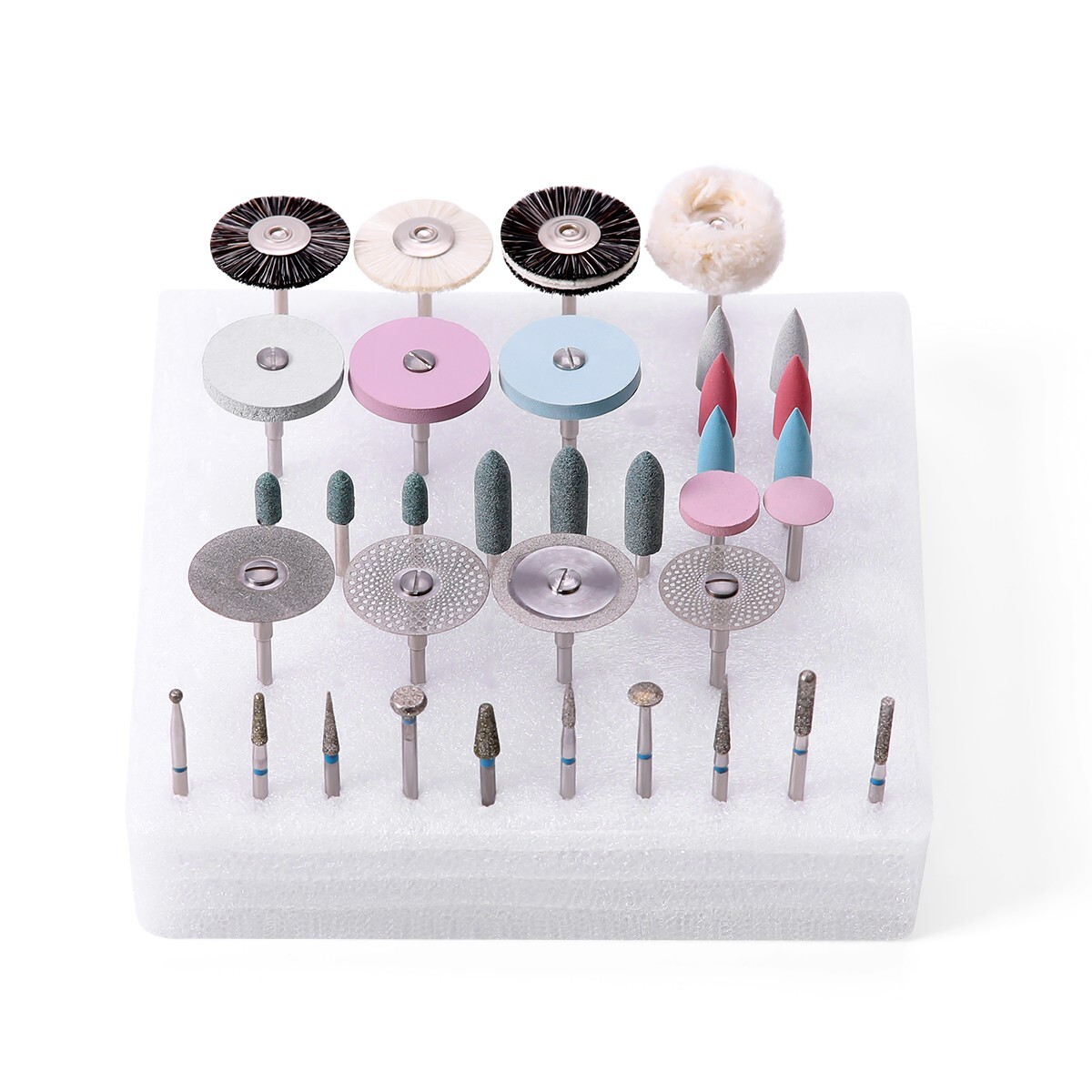Dental Diamond Burs Discs Silicon Wheels Polishing Brushs kit HP Polishers
