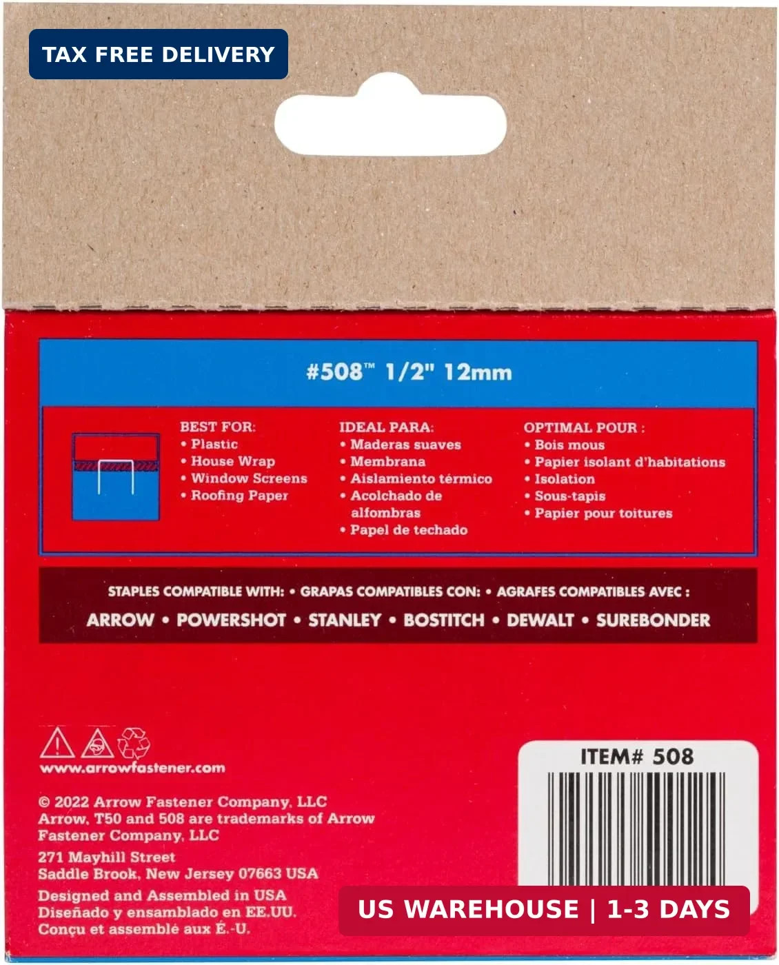 Arrow 508 Heavy Duty T50 1/2-Inch Leg Length, 3/8-Inch Crown, Staples for Uphols