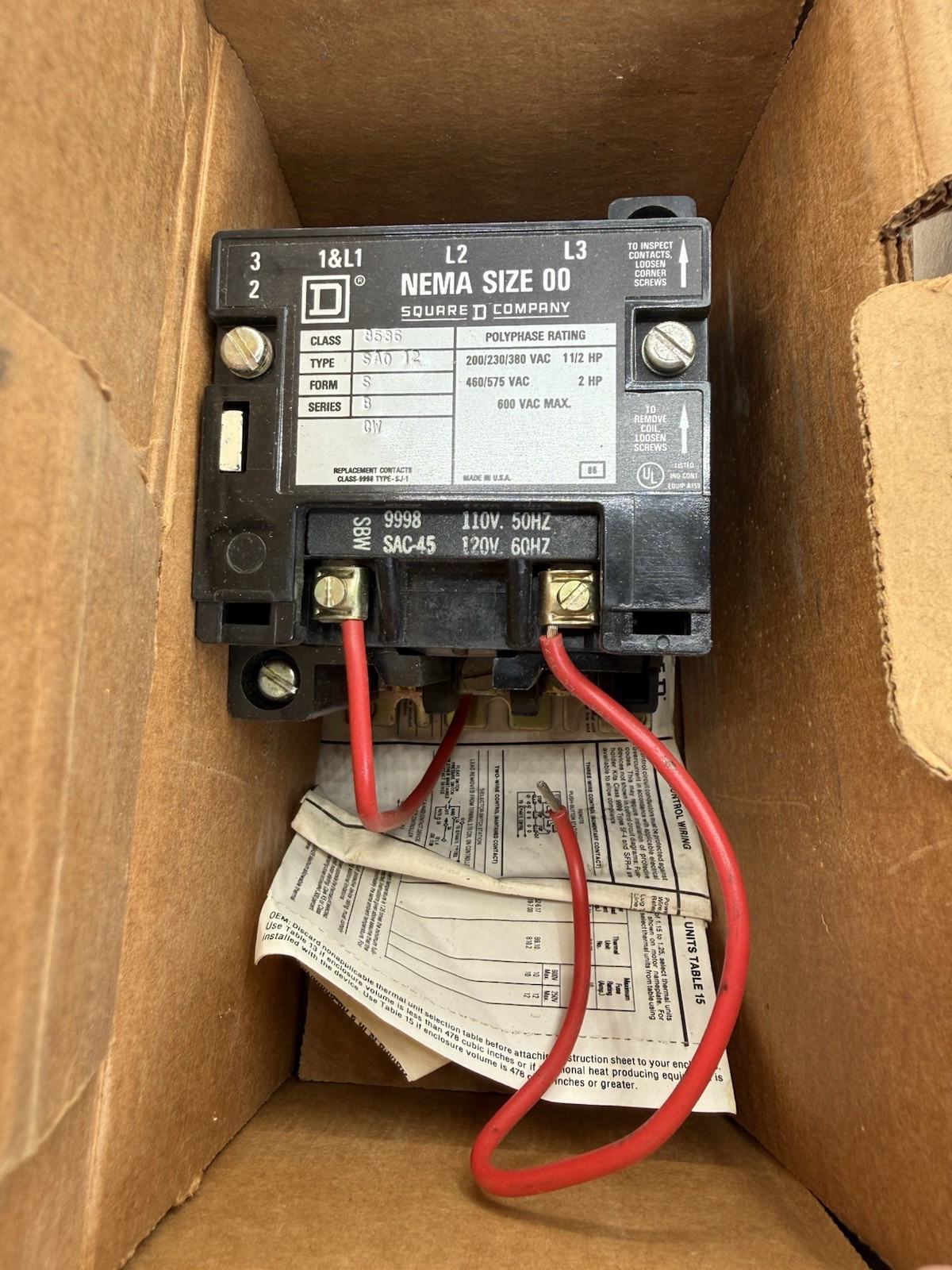 BRAND NEW – SQUARE D CONTACT KIT NEMA SIZE 00 8536 SA012