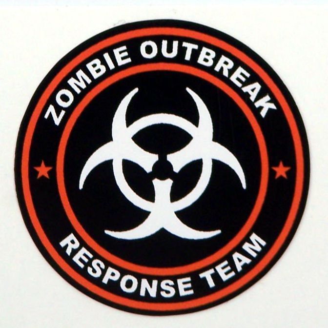 3 – Zombie Outbreak Response Team Tool Box Hard Hat Helmet Sticker Orange H124