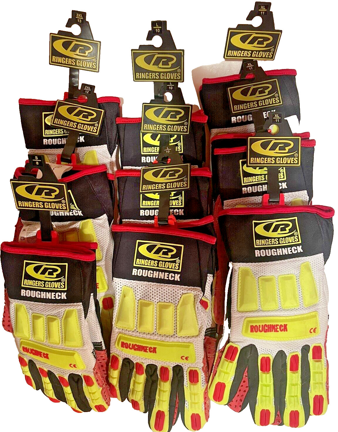 9 Pairs Total RINGERS ROUGHNECK 268 Vented Gloves 1xS +3xL +3xXL +1xXXL +1xXXXL
