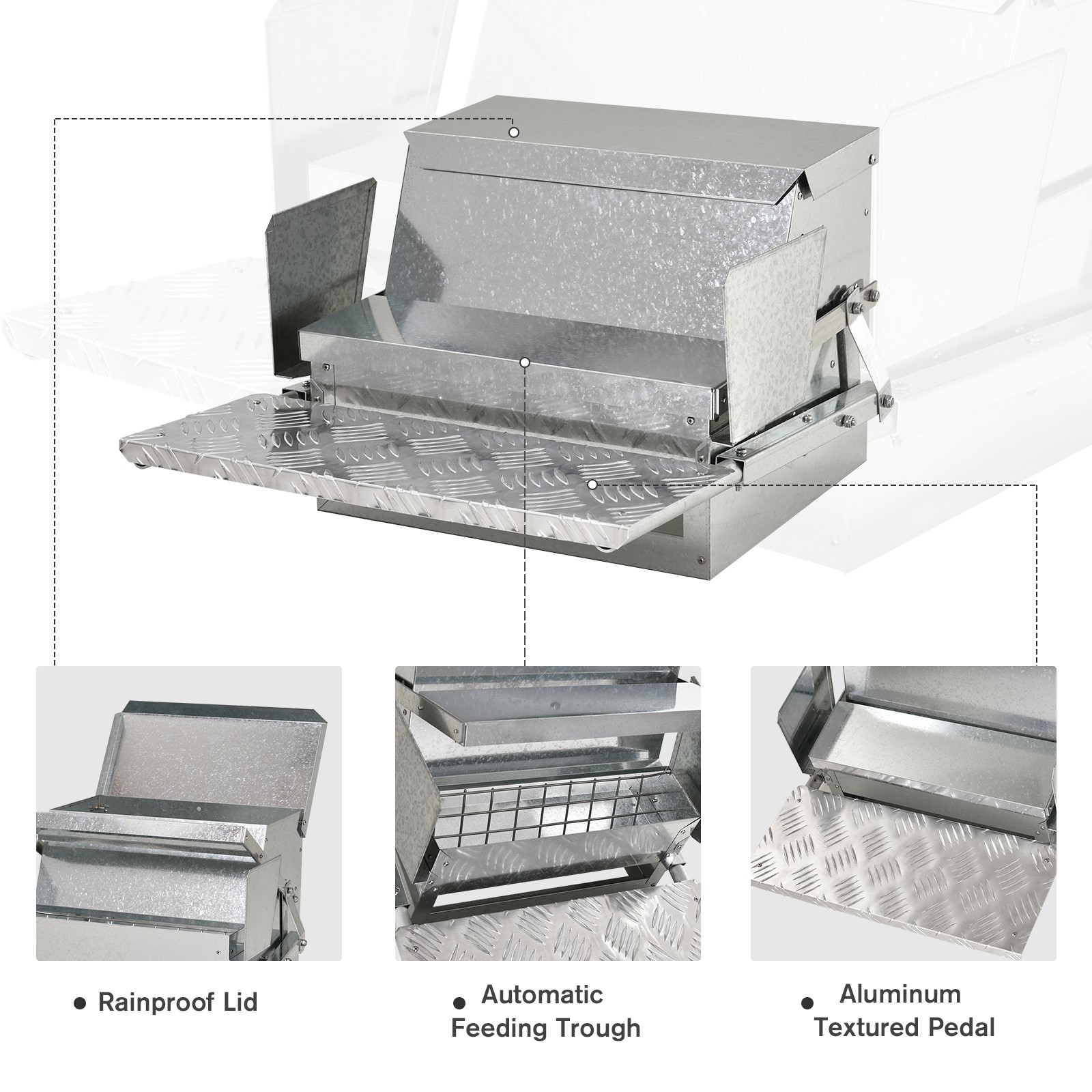 Automatic Chicken Feeder Galvanized Steel Poultry Feeders, 25 Lbs of Feeds