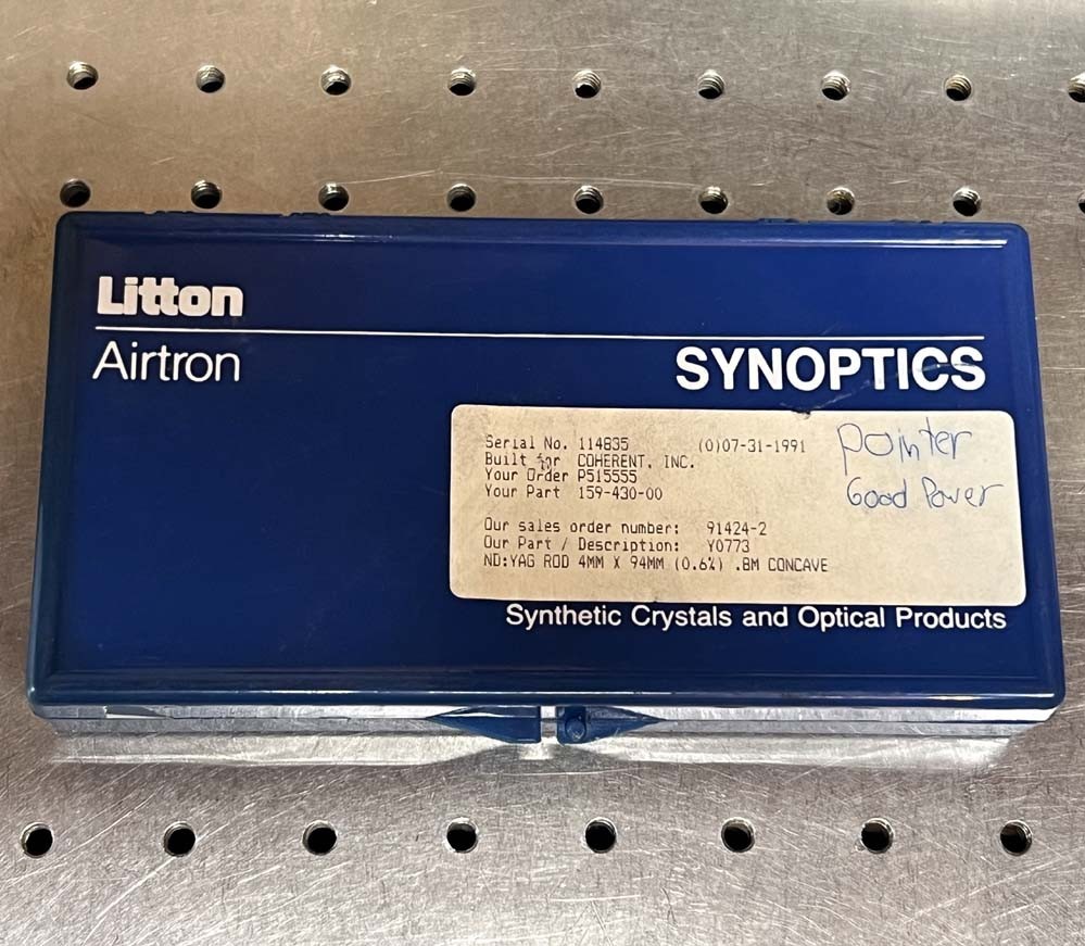 Synoptics for Coherent small YAG Rod 94m long Ø4mm, 0.6% Doped, .8M concave
