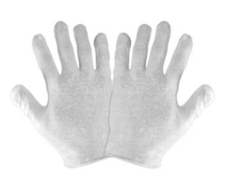12 Pairs White Inspection Cotton/Poly Lisle Glove Coin Jewelry Light Weight 1 Dz
