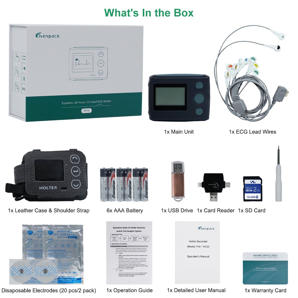 12 lead Holter Monitor 24h Portable with AI analysis software for Mac & Windows