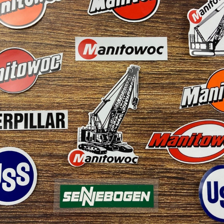 Construction HardHaT Decal Stickers LoT Manitowoc Caterpillar USS SENNEBOGEN USA