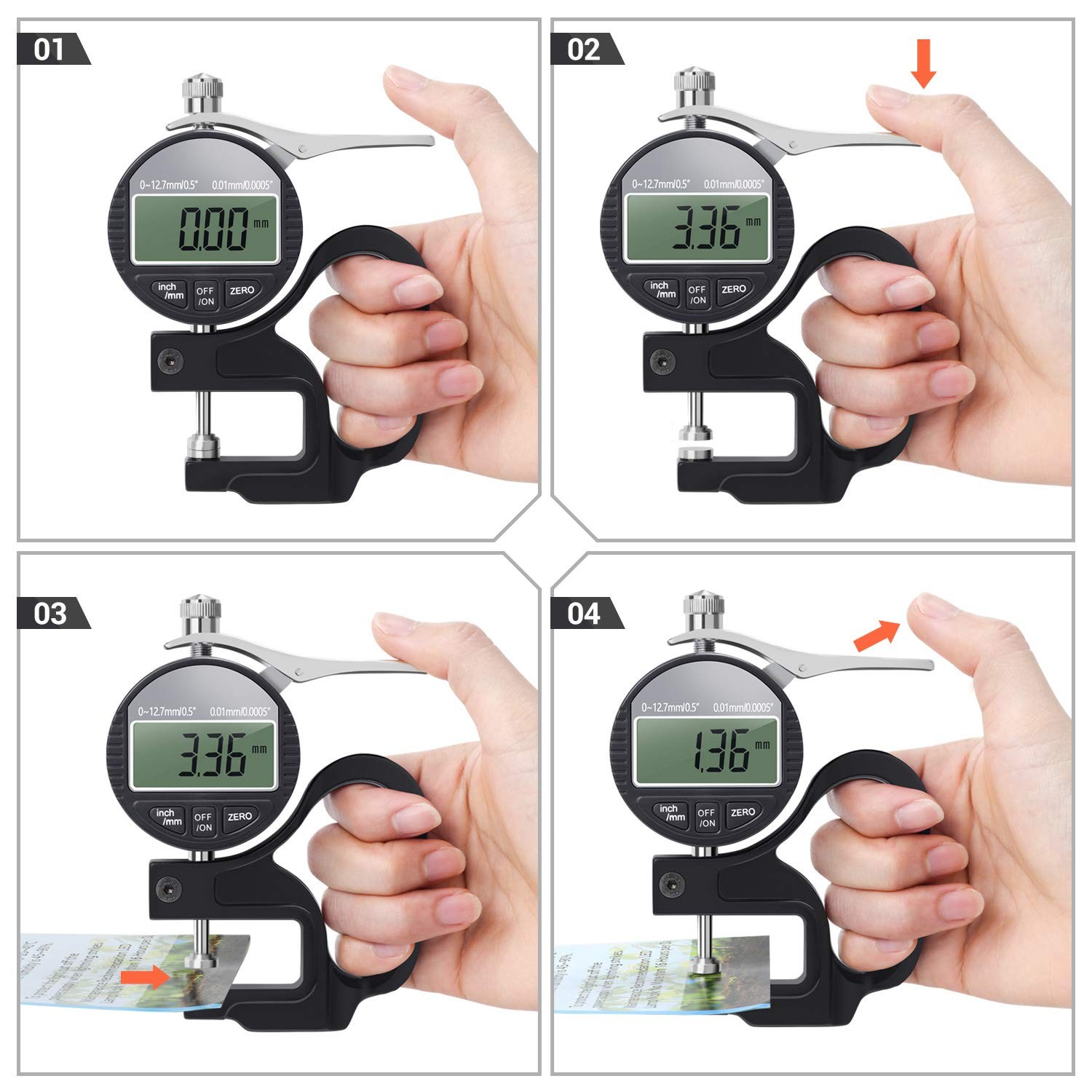 Digital Thickness Gauge 0.5 Inch/12.7mm 0.0005 Inch/0.01mm Metric Meter Tool