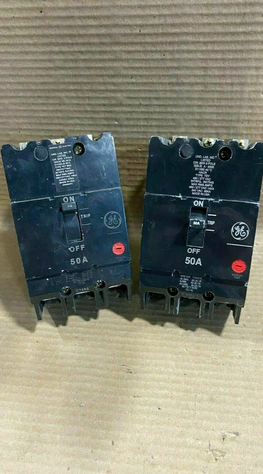 GE General Electric TEY TEY350 3 Pole 50 Amp 480/277V Circuit Breaker