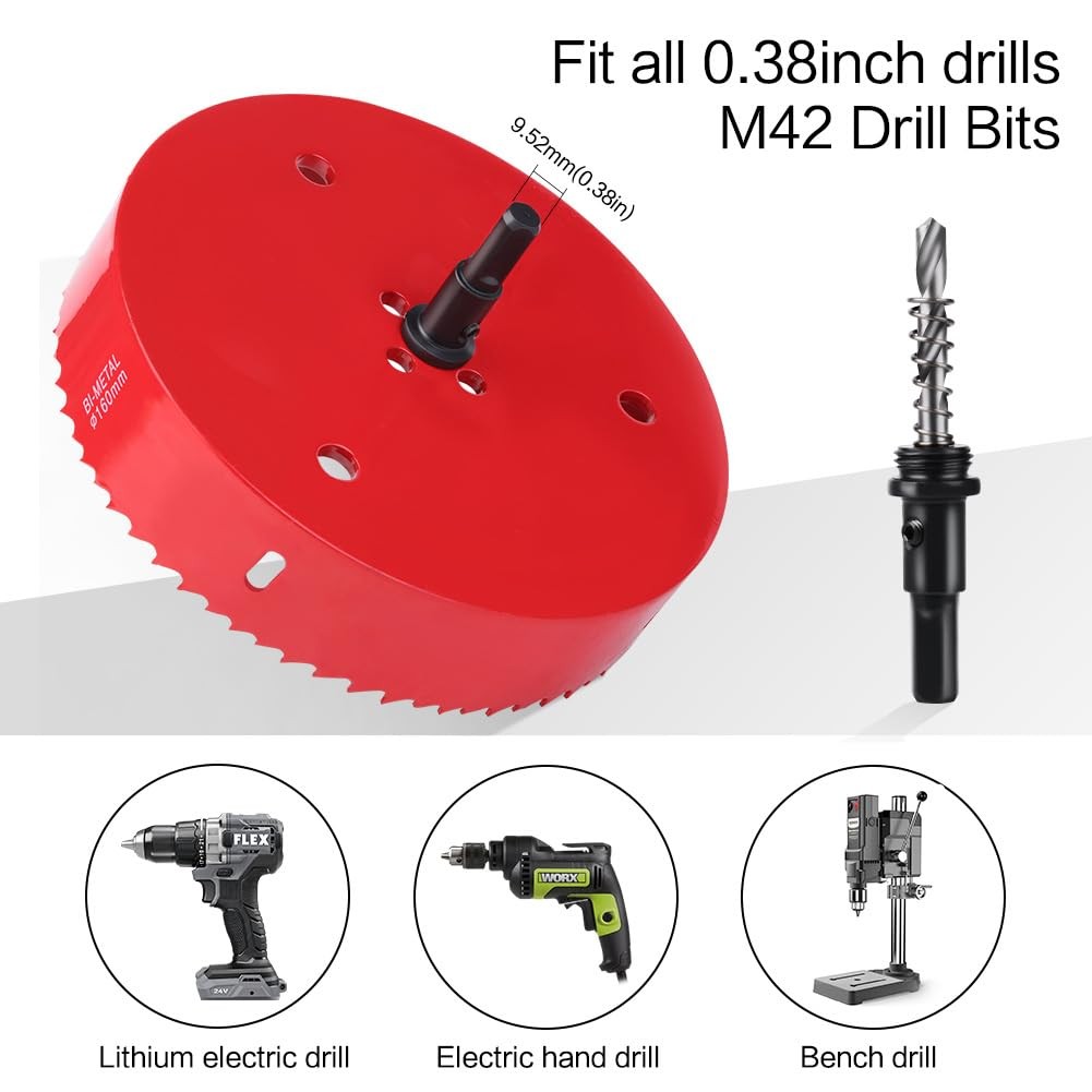 5.5 Inch Hole Saw, 5 1/2 M42 HSS Bi-Metal Cutter, 140, Red