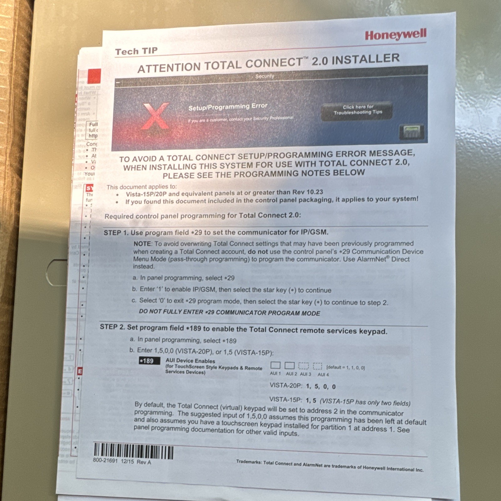 Honeywell Ademco VISTA-20P Alarm Control Panel w/ Guides