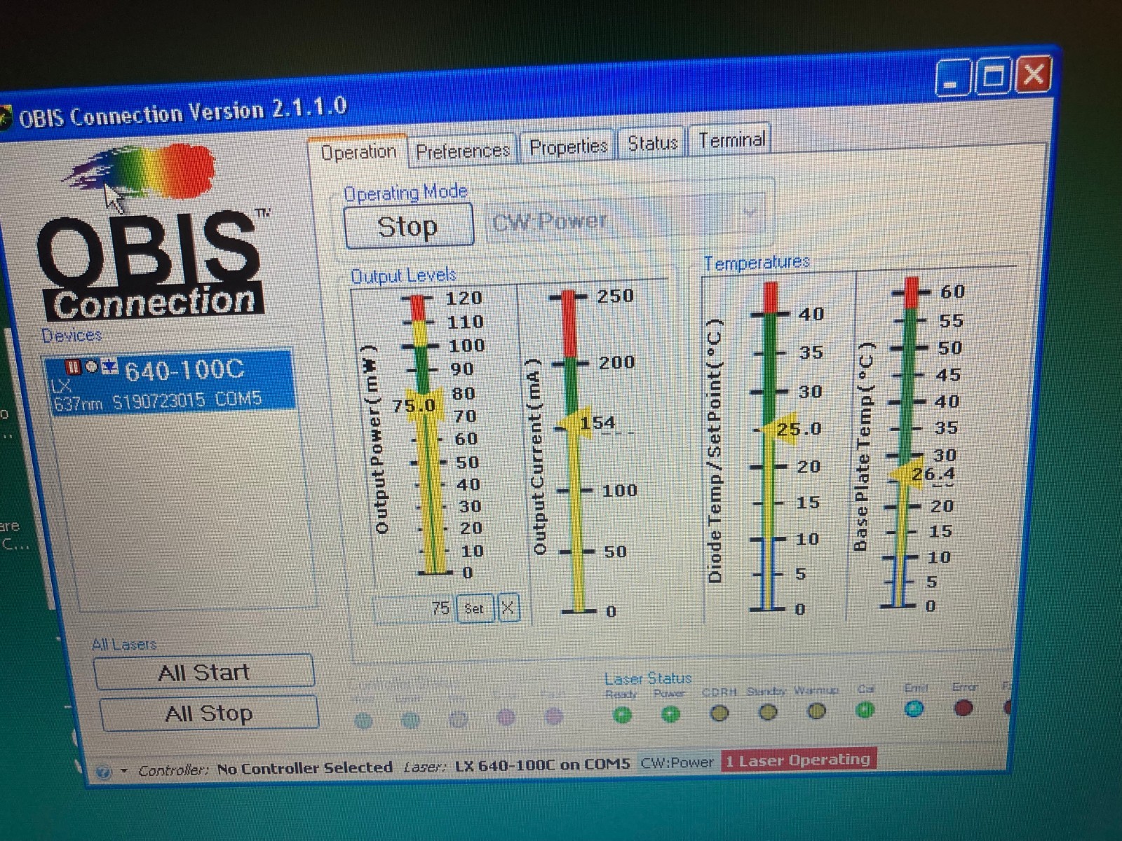 Coherent OBIS LX 640-100C laser – 100% tested condition! 588 hours complete !