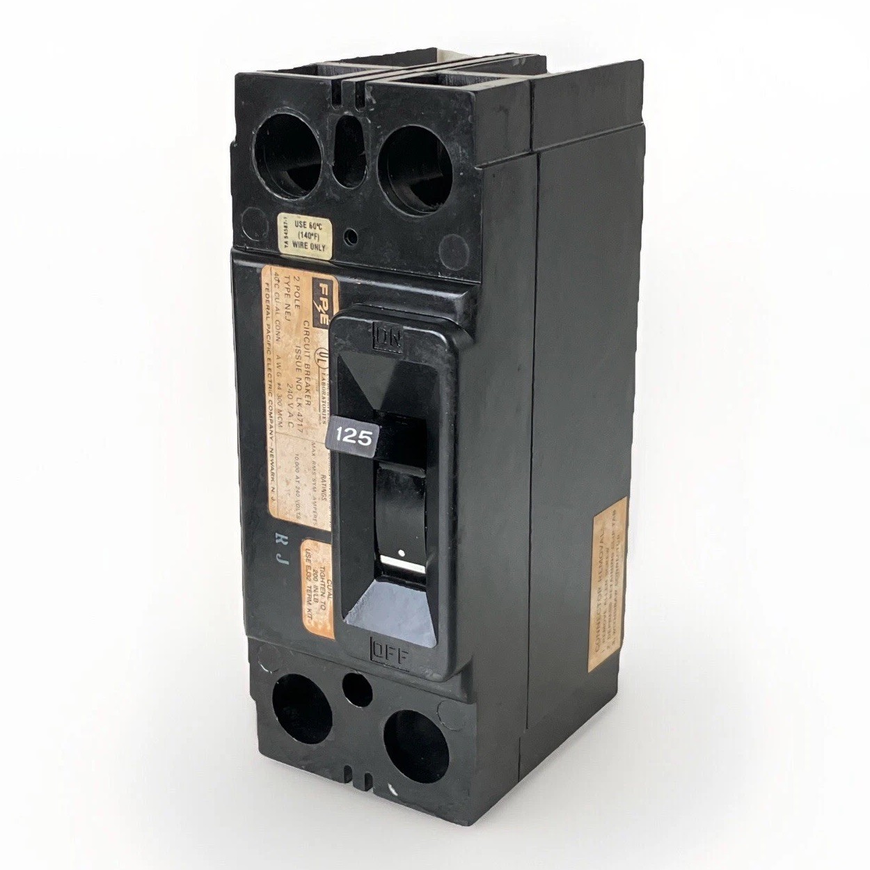 FPE Federal Pacific NEJ221125 Circuit Breaker Type NEJ 2 Pole 125 AMP 10kA@ 240V