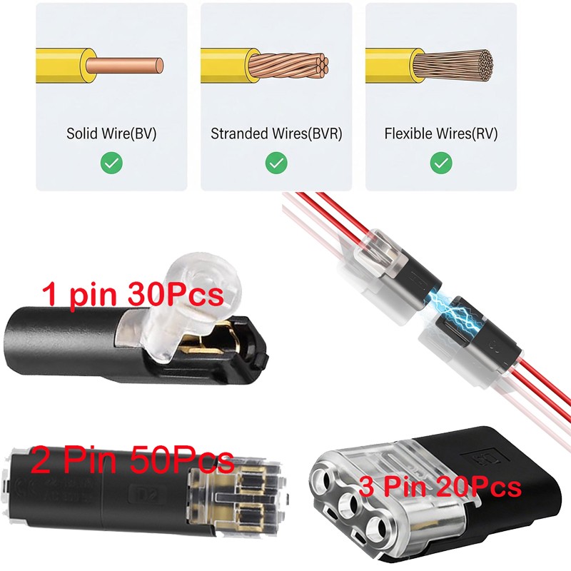 500Pcs 1/2/3 Pin Electrical Wire Connectors Kit Quick Splice Wire Connectors